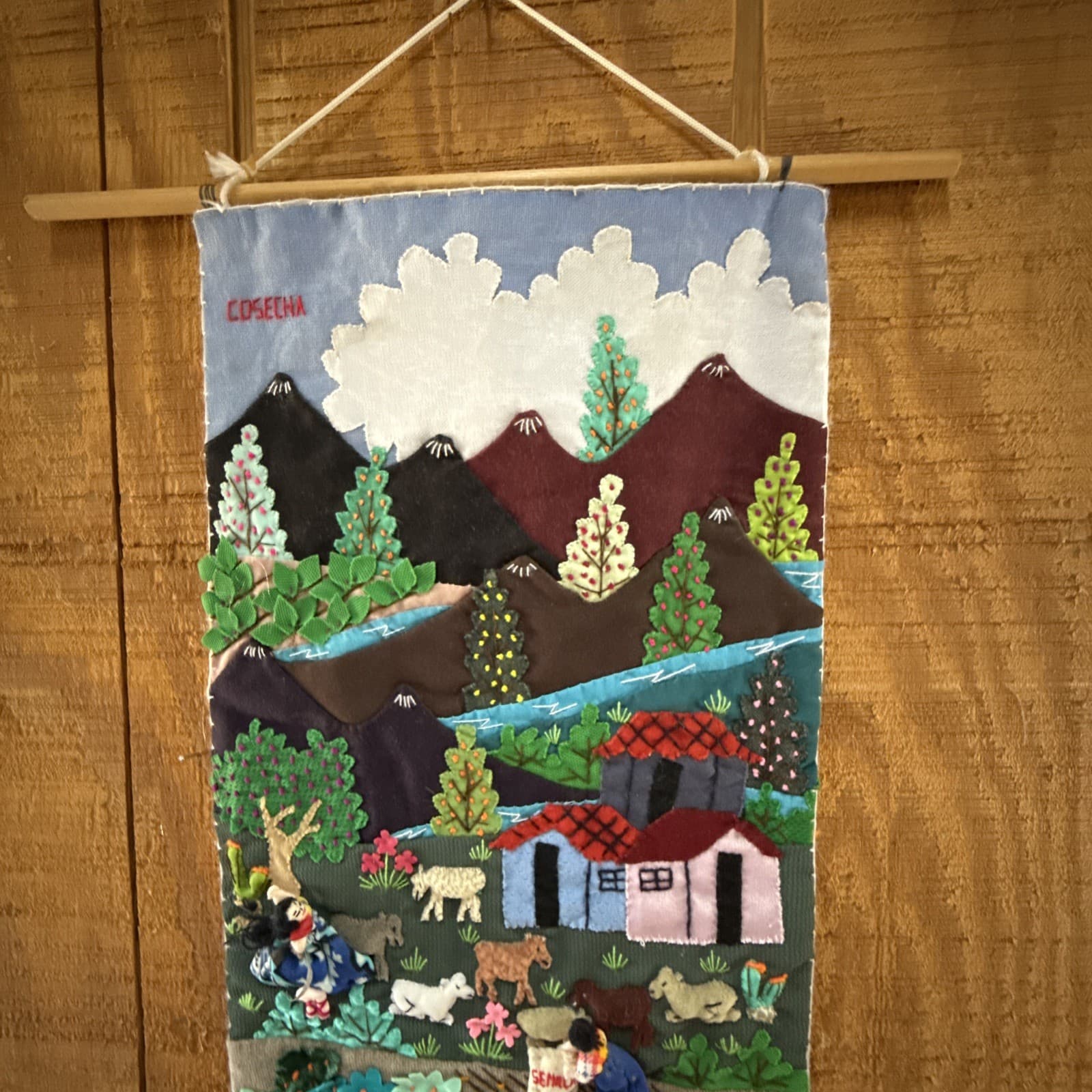 ARPILLERA Peruvian Folk Art Handmade Wall Tapestry Cosecha Or Harvest 3D(#20) 2