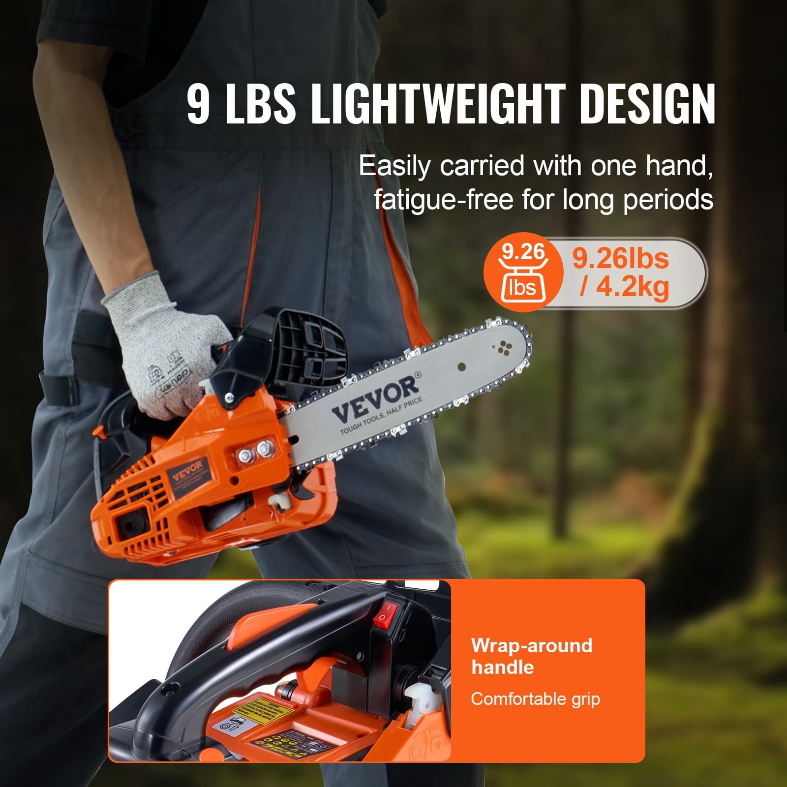 VEVOR 25.4CC 12" Gasoline Chainsaw Powered Wood Cutting Engine Gas Chain Saw 5