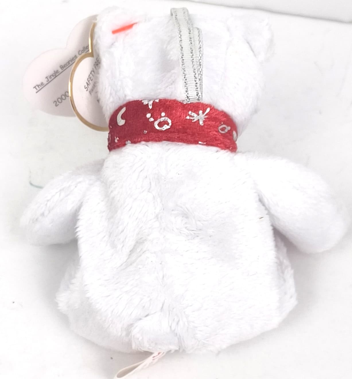 Vintage 2000 Ty Jingle Beanie Baby Holiday White Teddy Bear 5" with Tag & Scarf 2