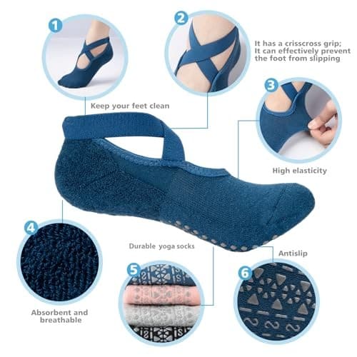  Yoga Socks For Women,Non slip Grip Pilates Socks Suitable For  3