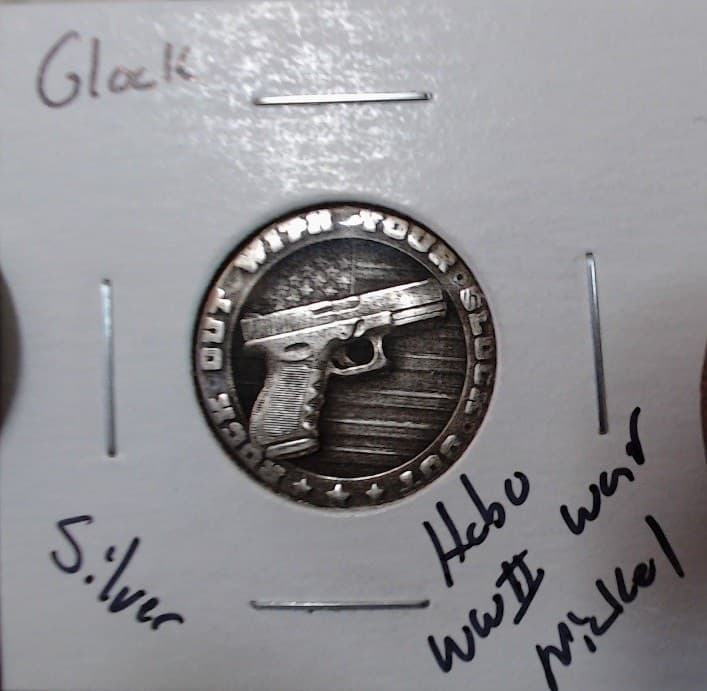 HOBO Rock Out With Your Glock Out Pistol Made A From REAL Silver Nickel SIGNED