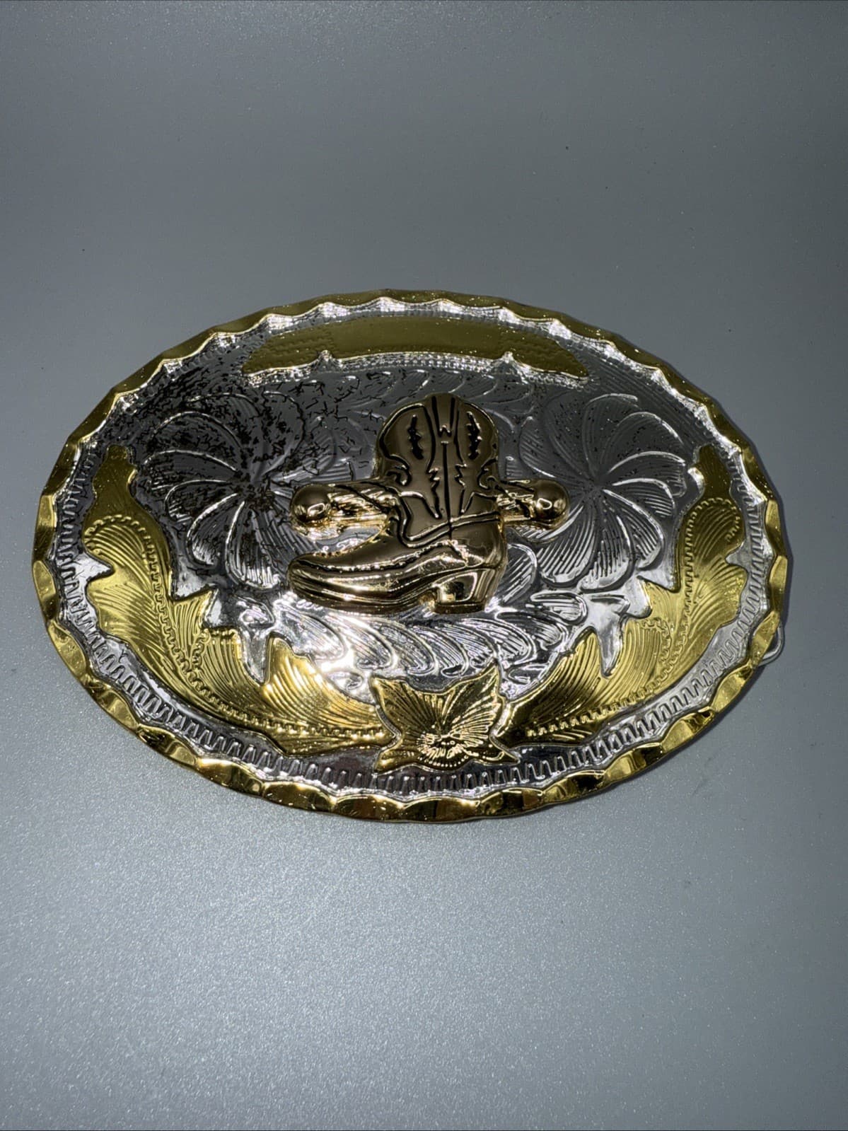 Gold Silver Rope Trim Boot Western 2-Tone Oval Belt Buckle