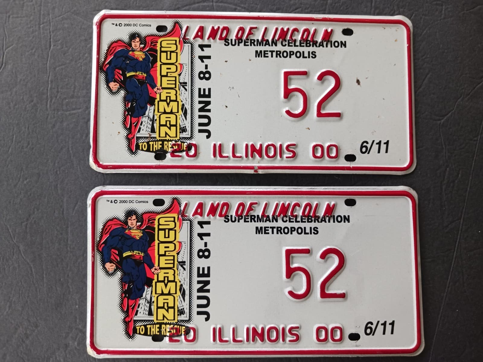Set 2000 Superman Celebration Illinois License Plate 52 Special Event Plates