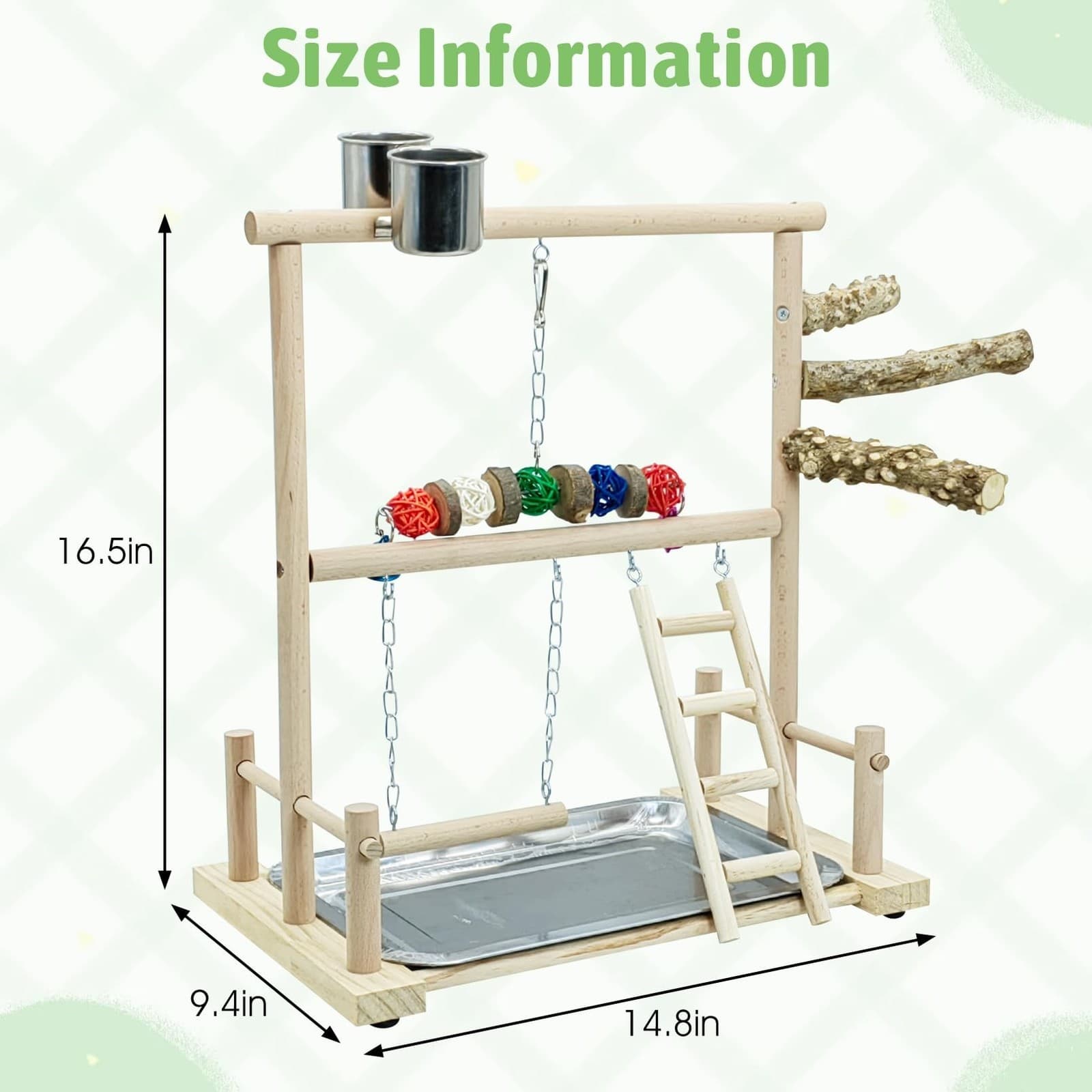 kathson Bird Play Stand Parrot Perch Stand Natural Wood Bird Playground Plays... 2