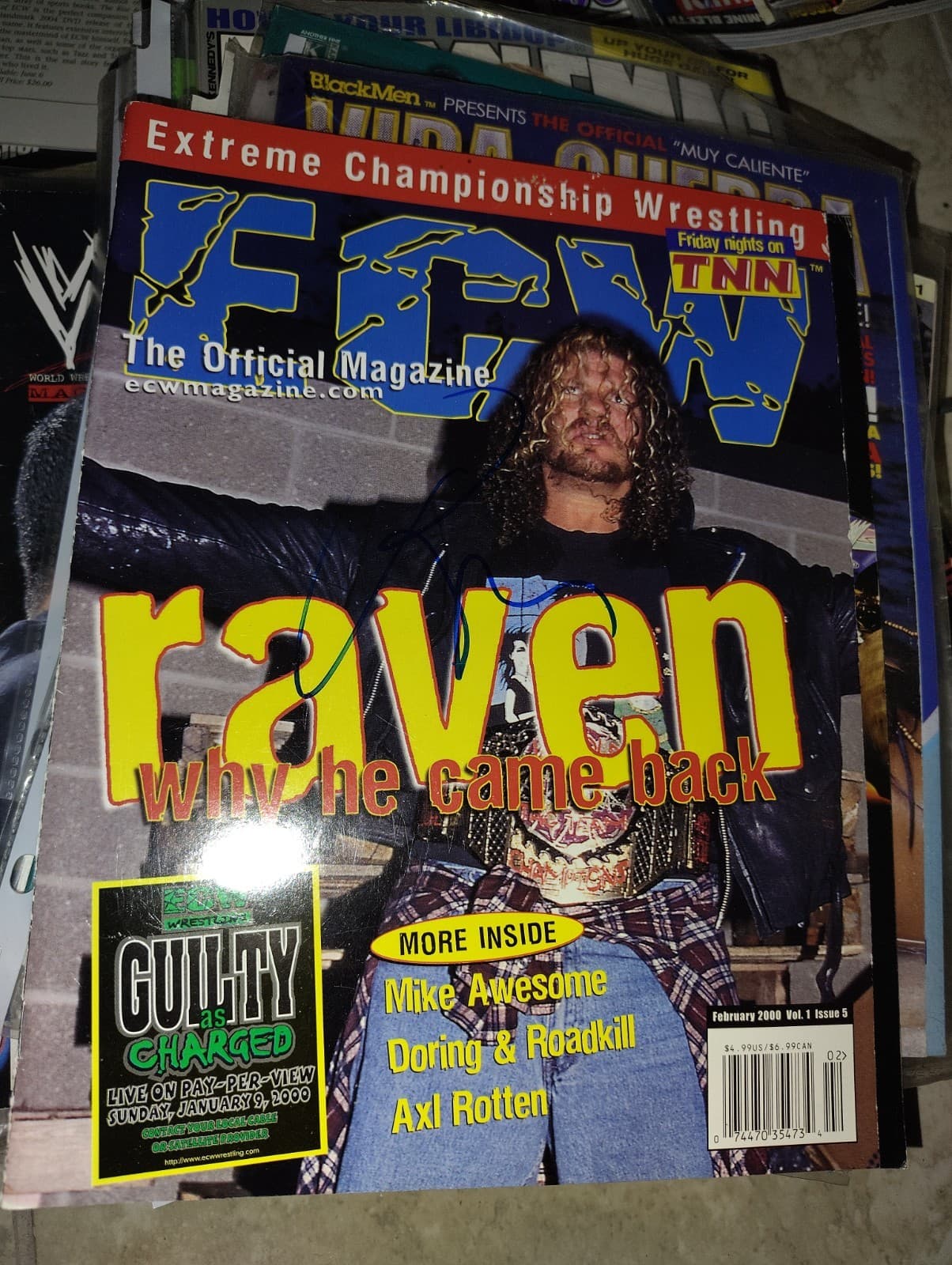 Raven Signed Ecw Rare Magazine Hard Find WWE WWF Ecw Tna