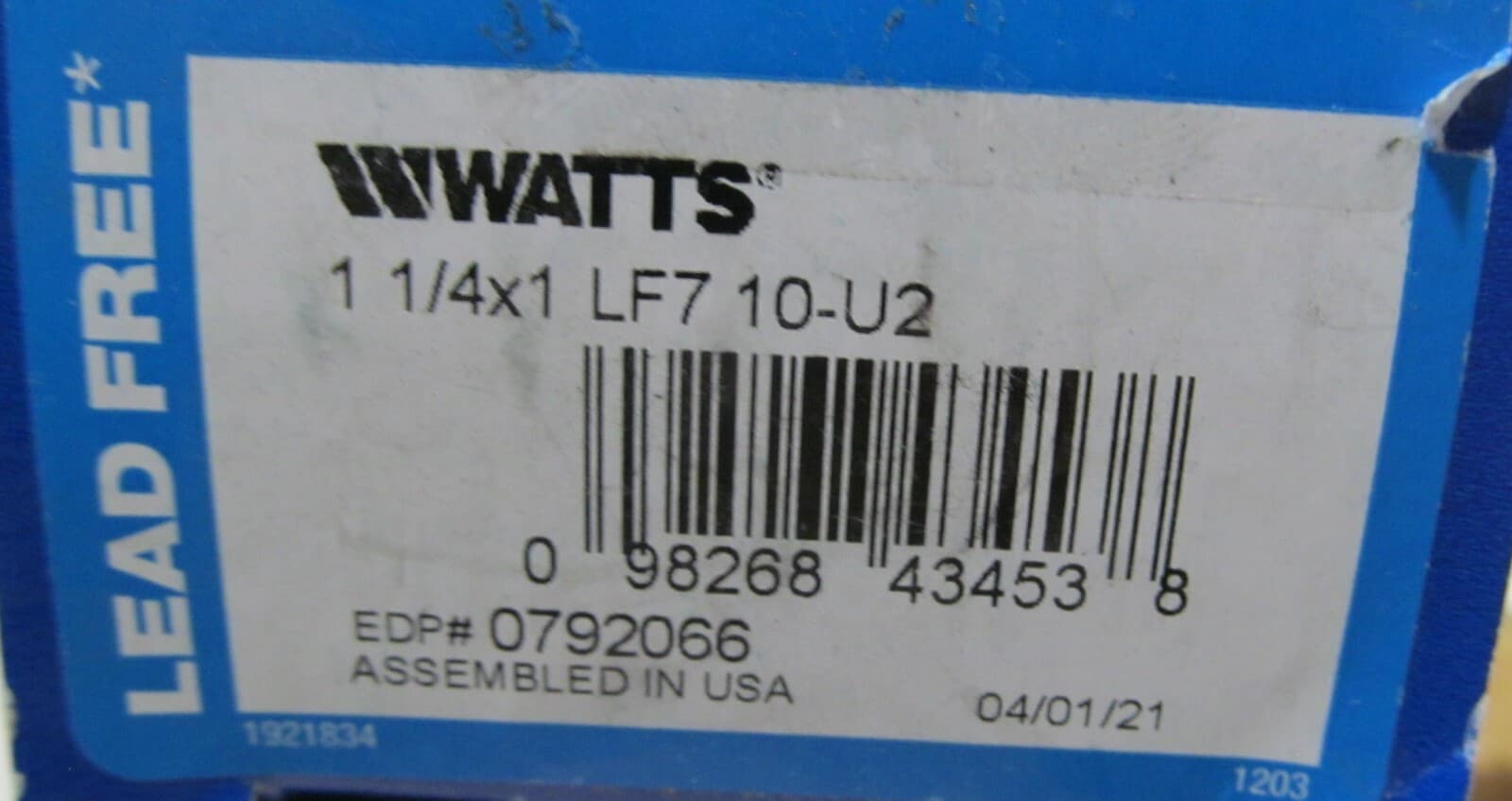 WATTS 1-1/4 x 1 LF7 10-U2 0792066 LEAD FREE DUAL CHECK VALVE/ BACKFLOW PREVENTER 2