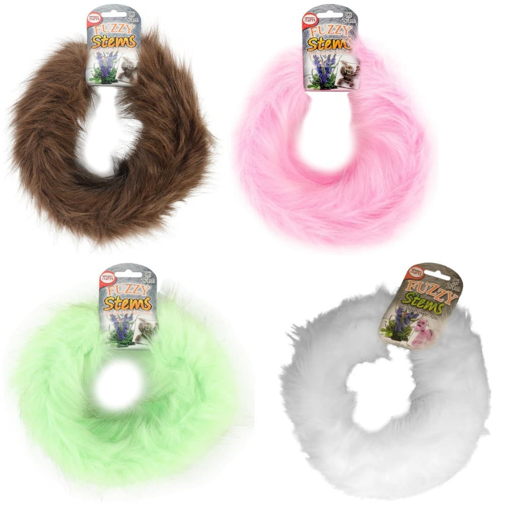 Fuzzy Craft Stems 9 Feet - Brown, Pink, Parrot Green, White