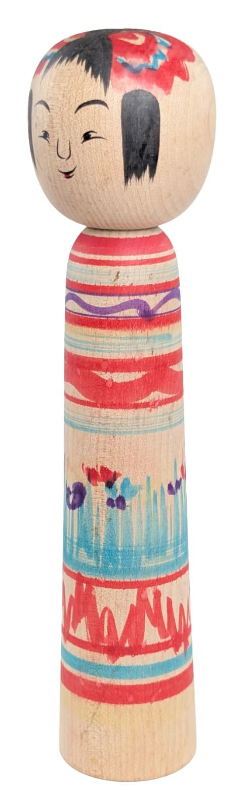 Traditional Japanese Kokeshi Doll 19cm Jinnohara Kazunori Floral & Striped Craft 2