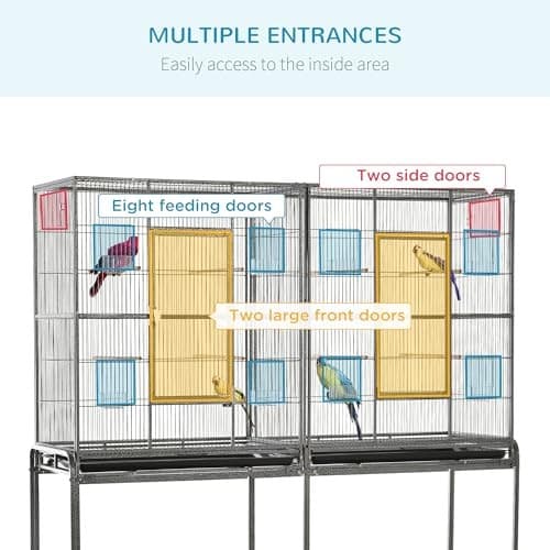  65" Double Rolling Metal Bird Cage Feeder with 62.8"L x 19.0"W x 64.3"H 4