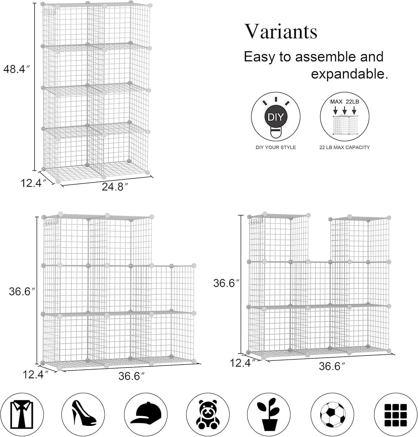 Organizador de 8 cubos de metal con rejilla en forma de C, color blanco US NUEVO 3