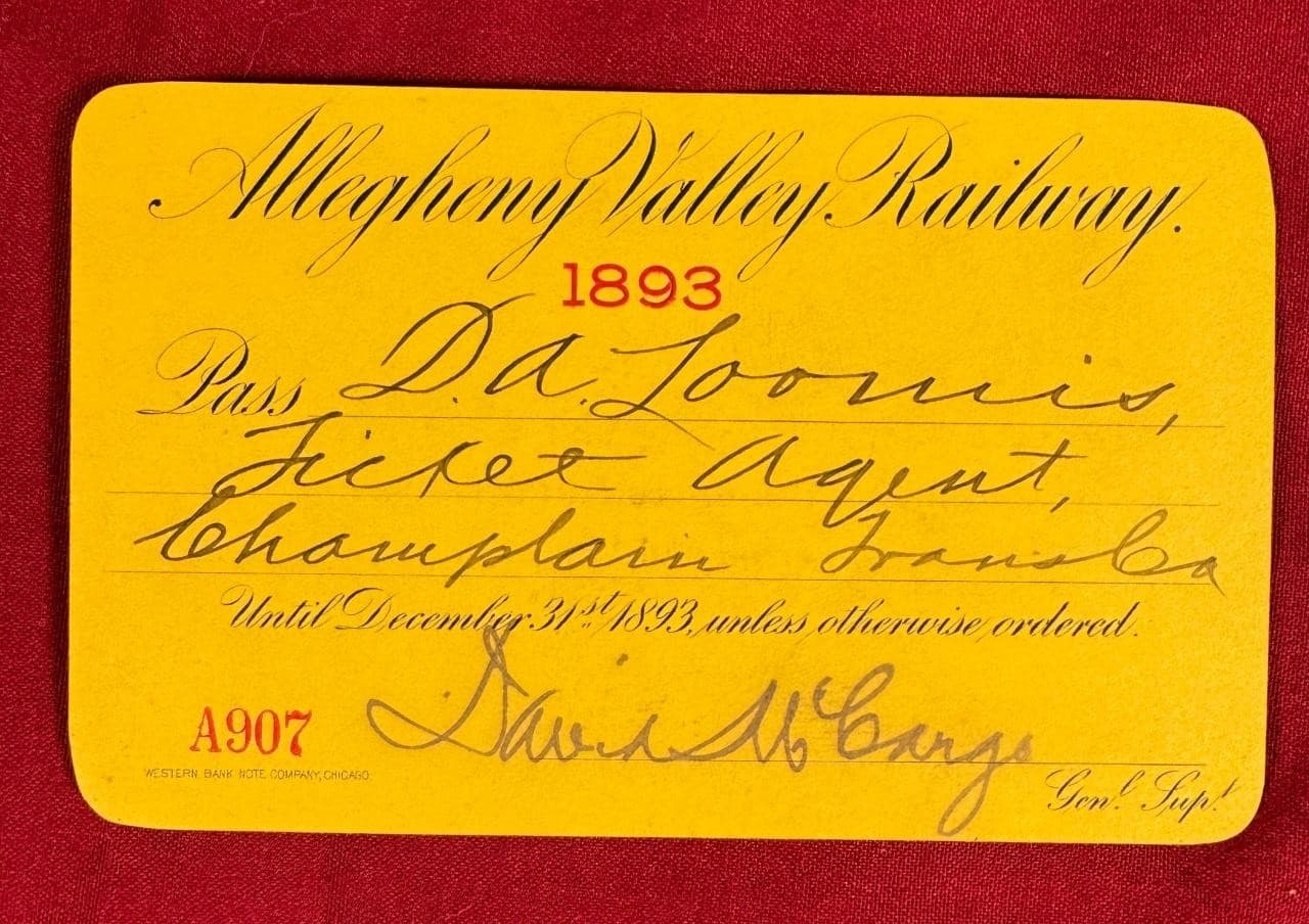 1893 Allegheny Valley Railway (Pennsylvania) Annual Pass