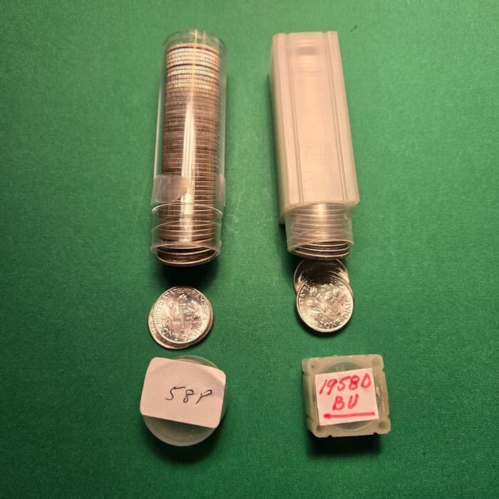 1958 P D (2 coins) Roosevelt Dimes from original BU rolls - 60 Sold 3