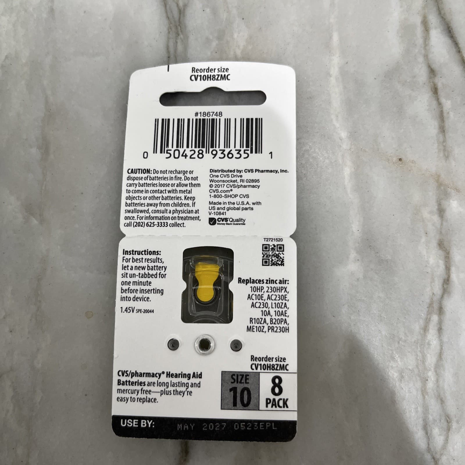 8 Pk CVS Max Hearing Aid Batteries  Size 10 Exp May 2027 2