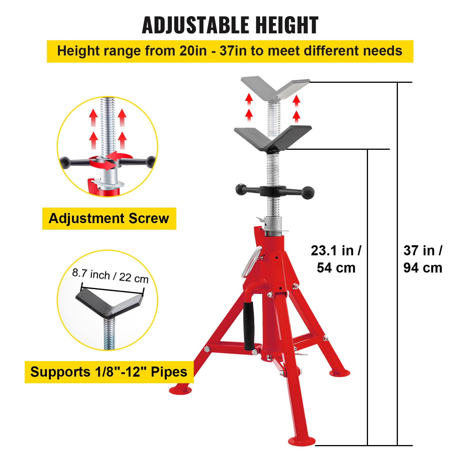 Uimoso V-Head Pipe Stand Folding Tripod Adjustable Height 20"-37" 2500Lb Steel 6