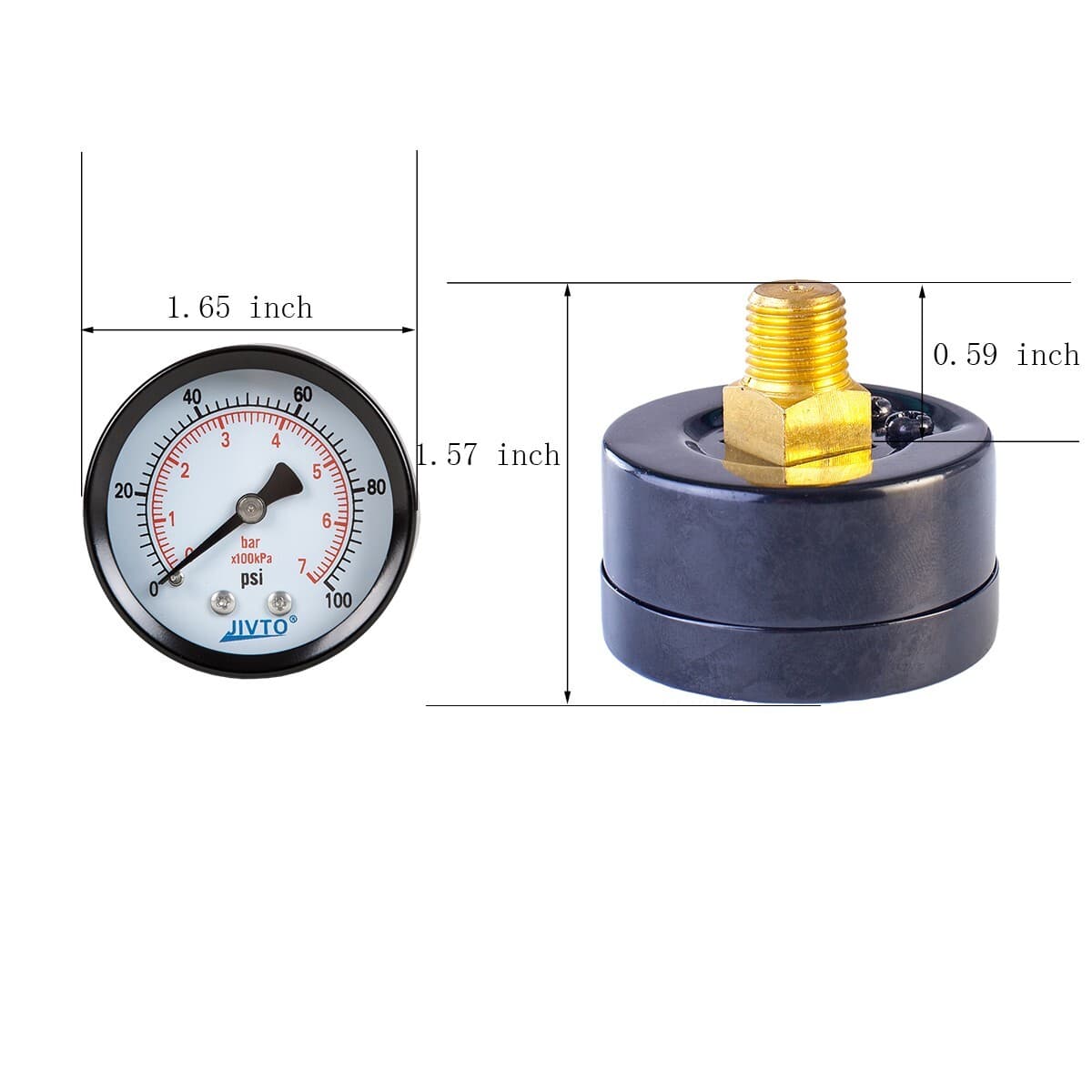 General dry Pressure Gauge, 1.5" Dia, 0-100 psi, 1/8 NPT Back Mount ( pack of 1) 3