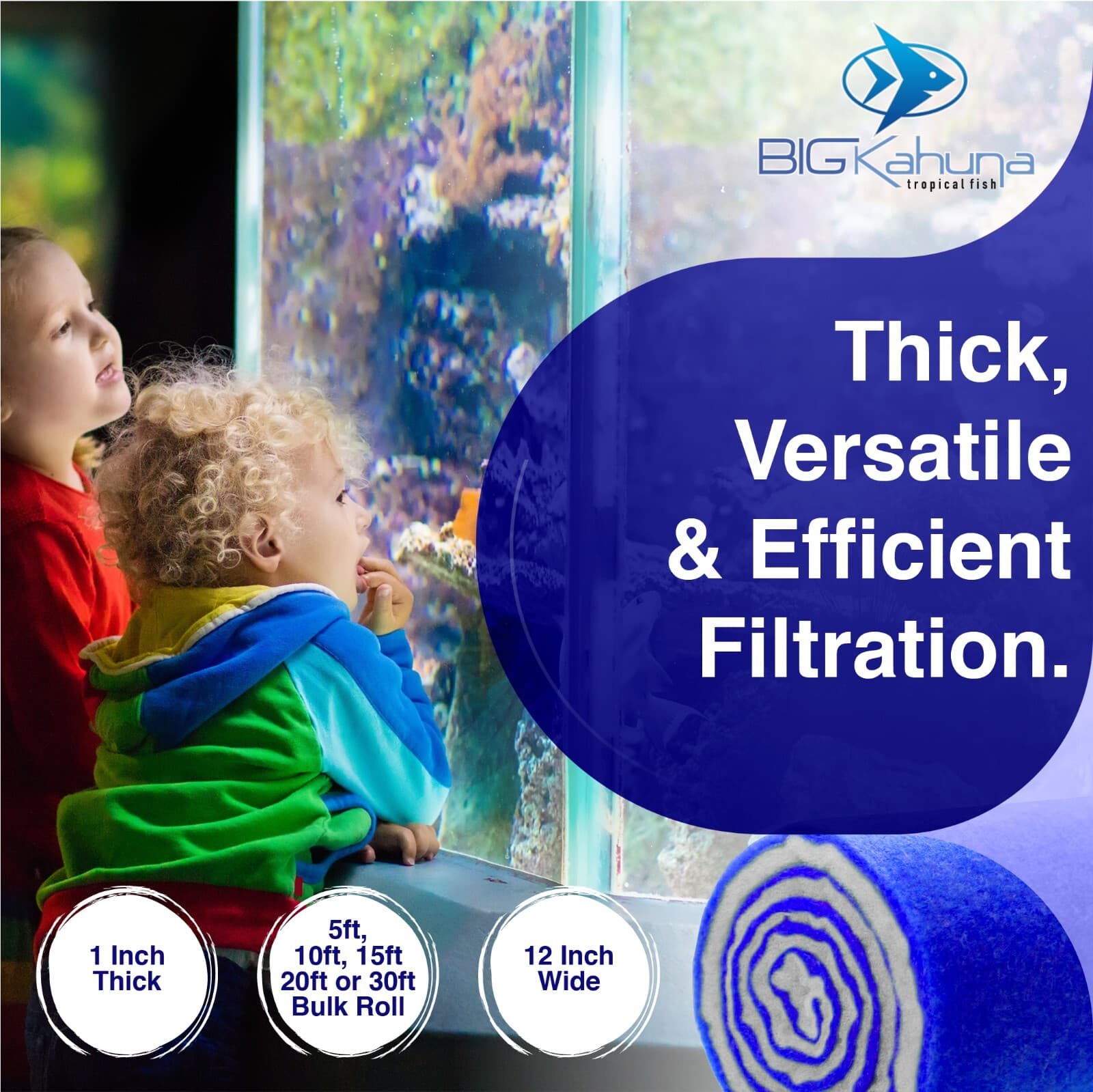 5-FT ROLL BLUE BONDED AQUARIUM FILTER MEDIA PAD 12" X 5’ FILTER FIBER FLOSS. 6