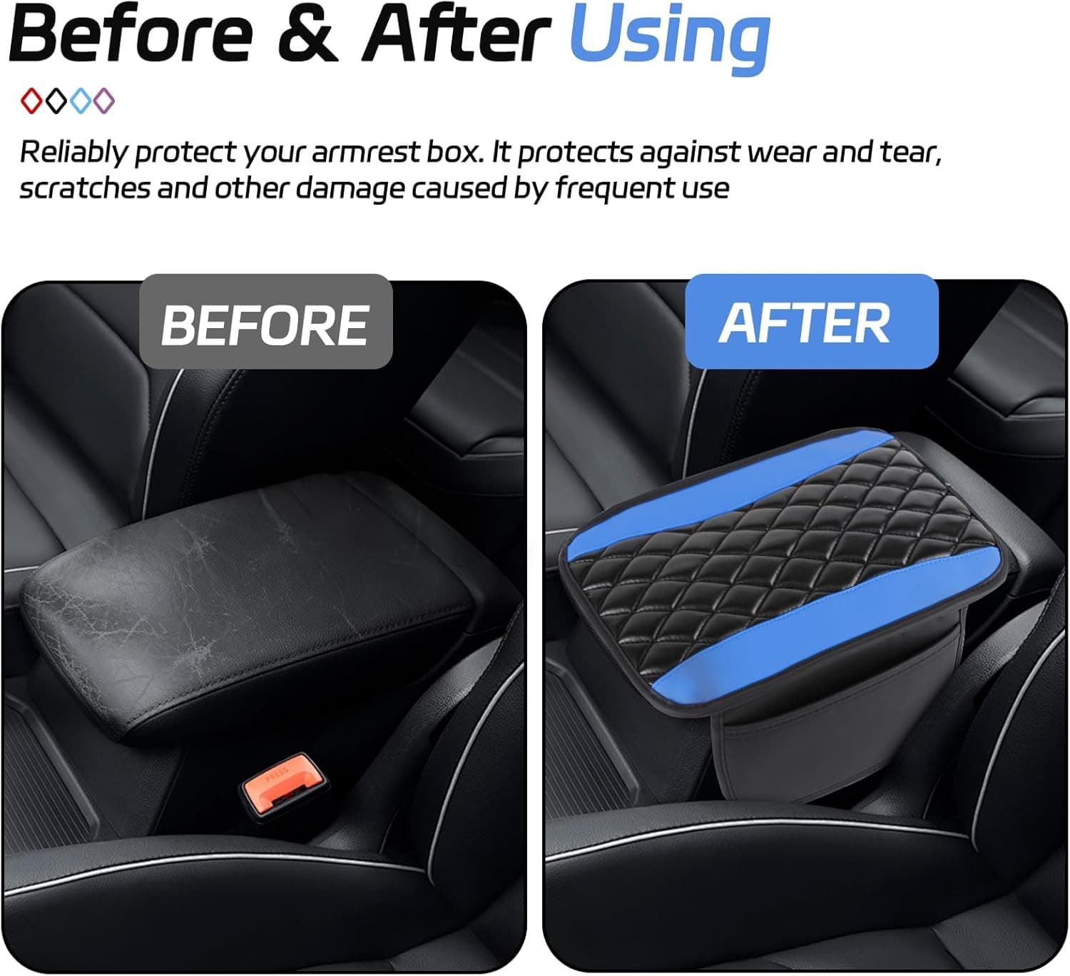 Center Console Cover, 12.4"×8.1" Leather Arm Rest Cover for Car, Auto Blue 4