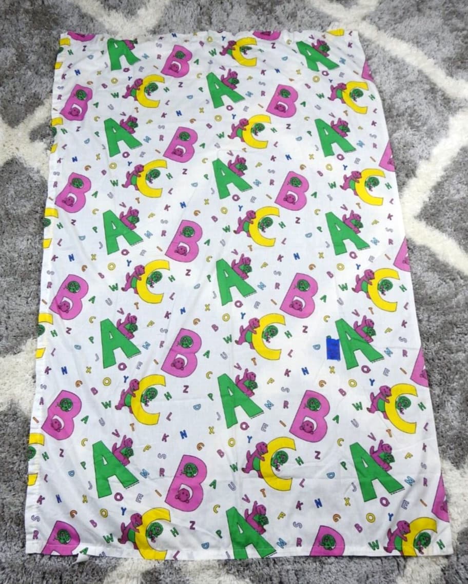 Vintage 1993 Barney Baby Dreams Made in USA ABC Flat Crib Sheet