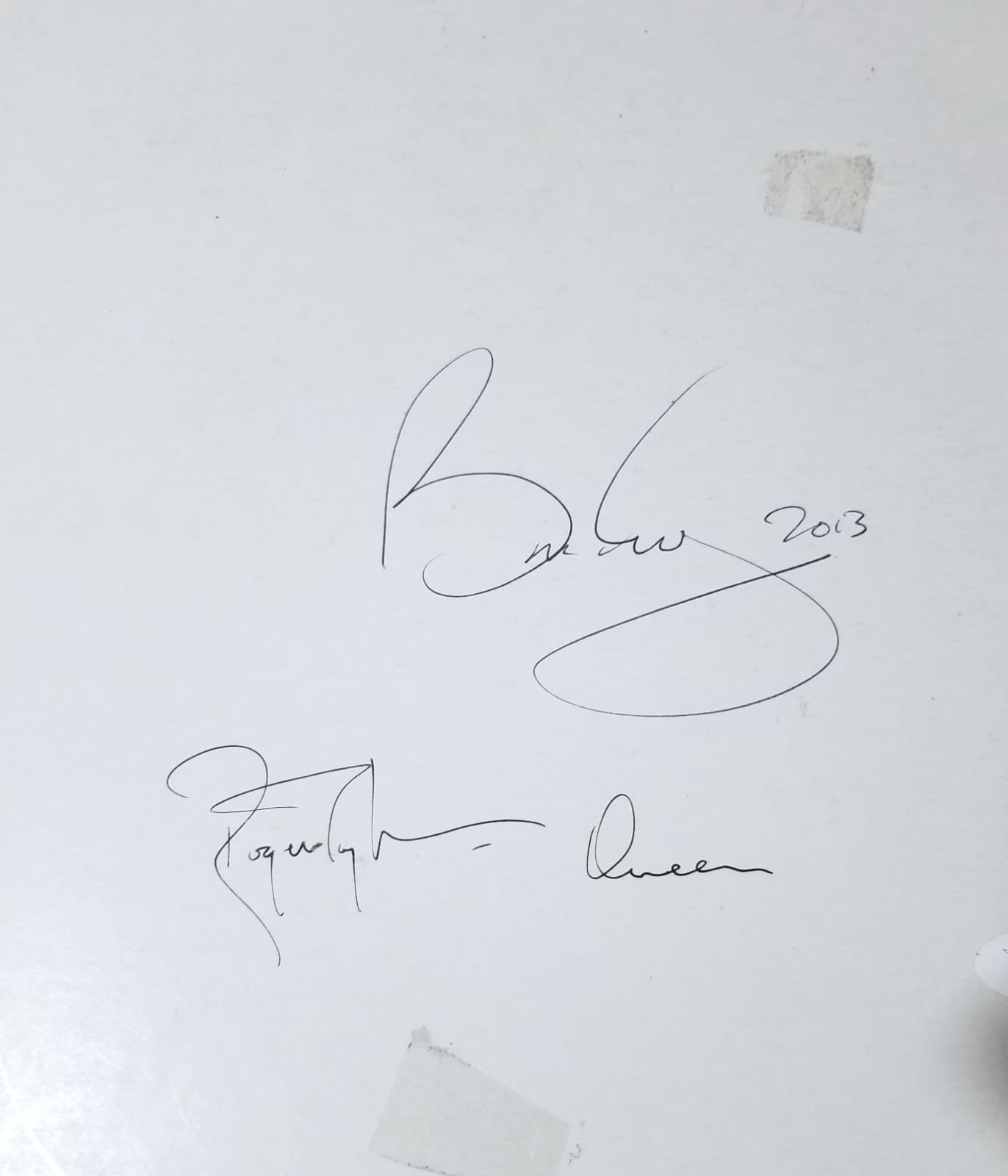 Brian May & Roger Taylor QUEEN band hand SIGNED Book Backing JSA COA Autographed 2