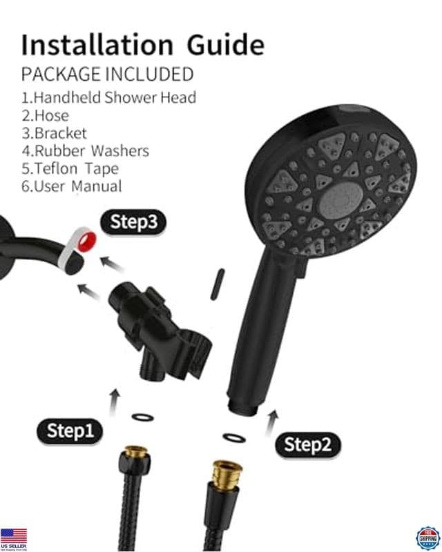 Shower Head With Handheld High Pressure 7 modes, Built-in Power Wash to Clear 6