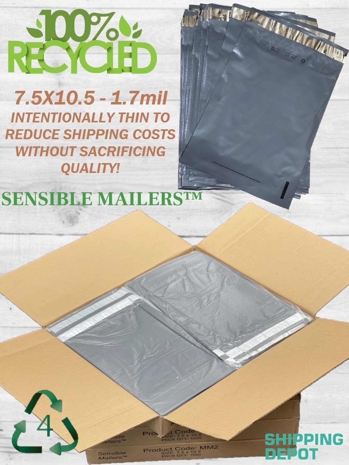 Eco-Friendly Poly Mailer Envelopes by Sensible Mailers 100% Recycled Material 3