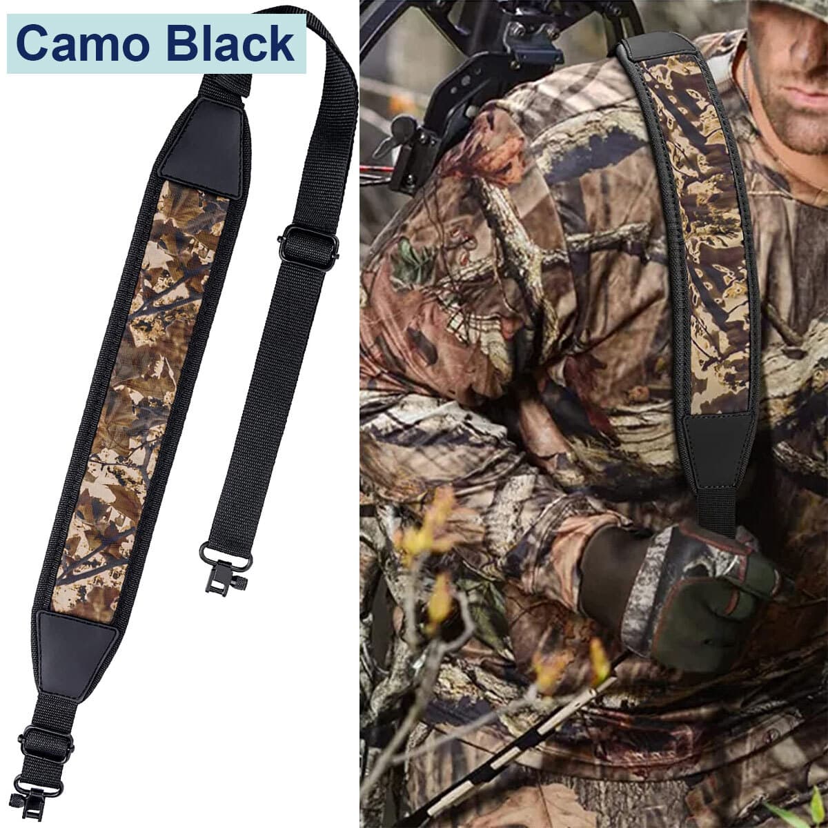 Two 2 Point Camouflage Rifle Guns Sling With Swivels Non-slip Shoulder Pad Strap
