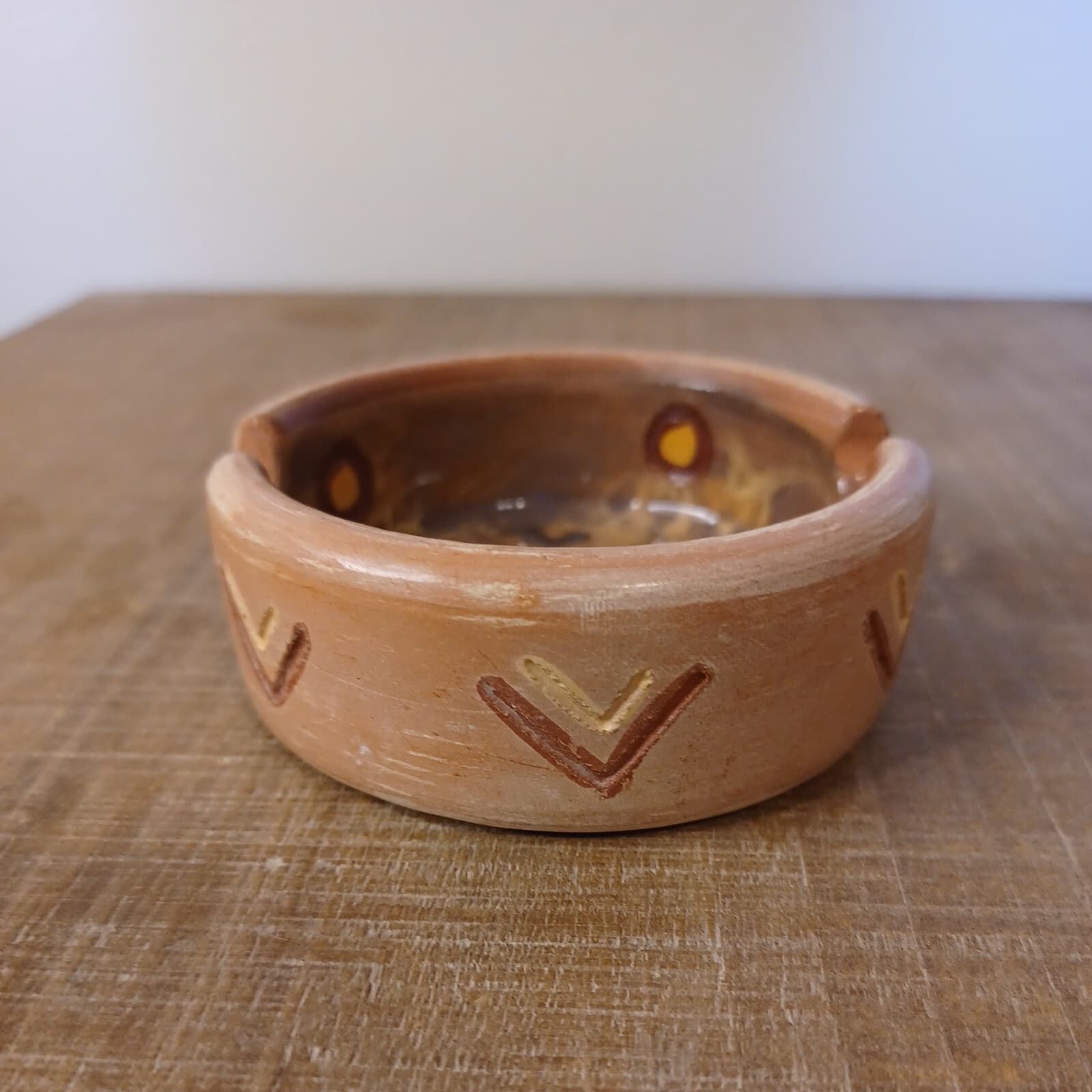 Urubamba Cusco Peru Hand Painted Clay Pottery Bird Ashtray 3"x1" 2