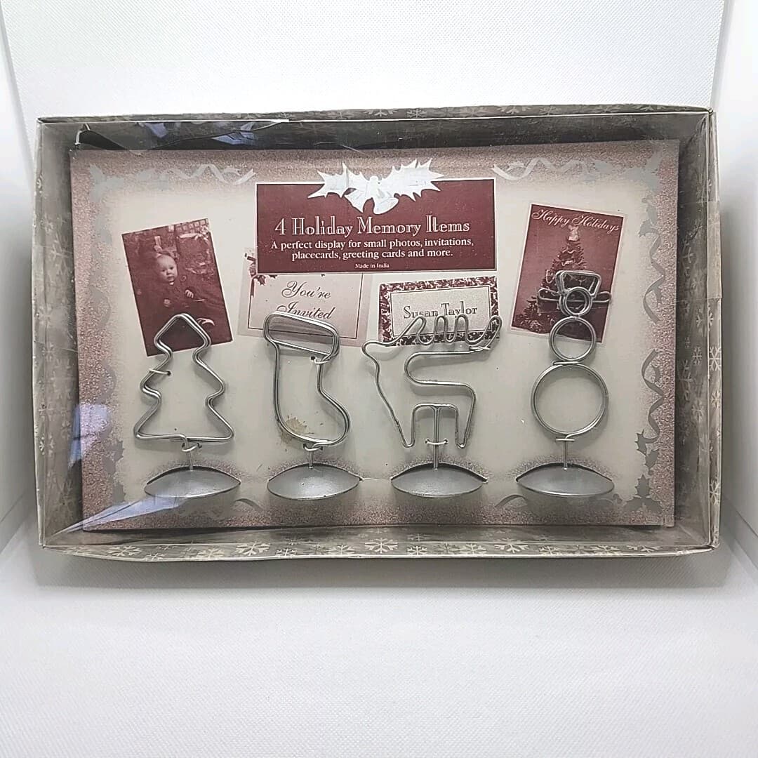 Set Of 4 Holiday Memory Placecard Holders Christmas Tree Stocking Santa Reindeer