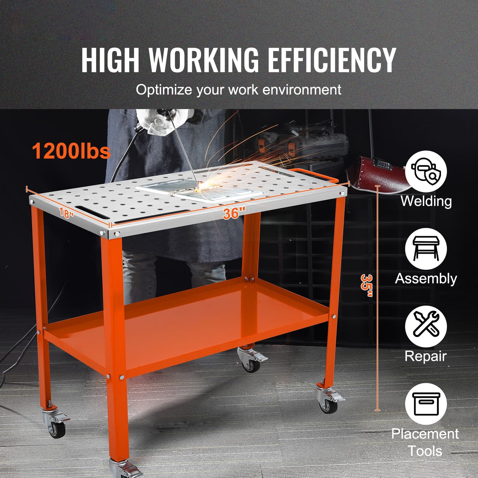 Uimoso 36"x18" Welding Table 1200lbs Load Capacity Steel Welding Workbench Table 2