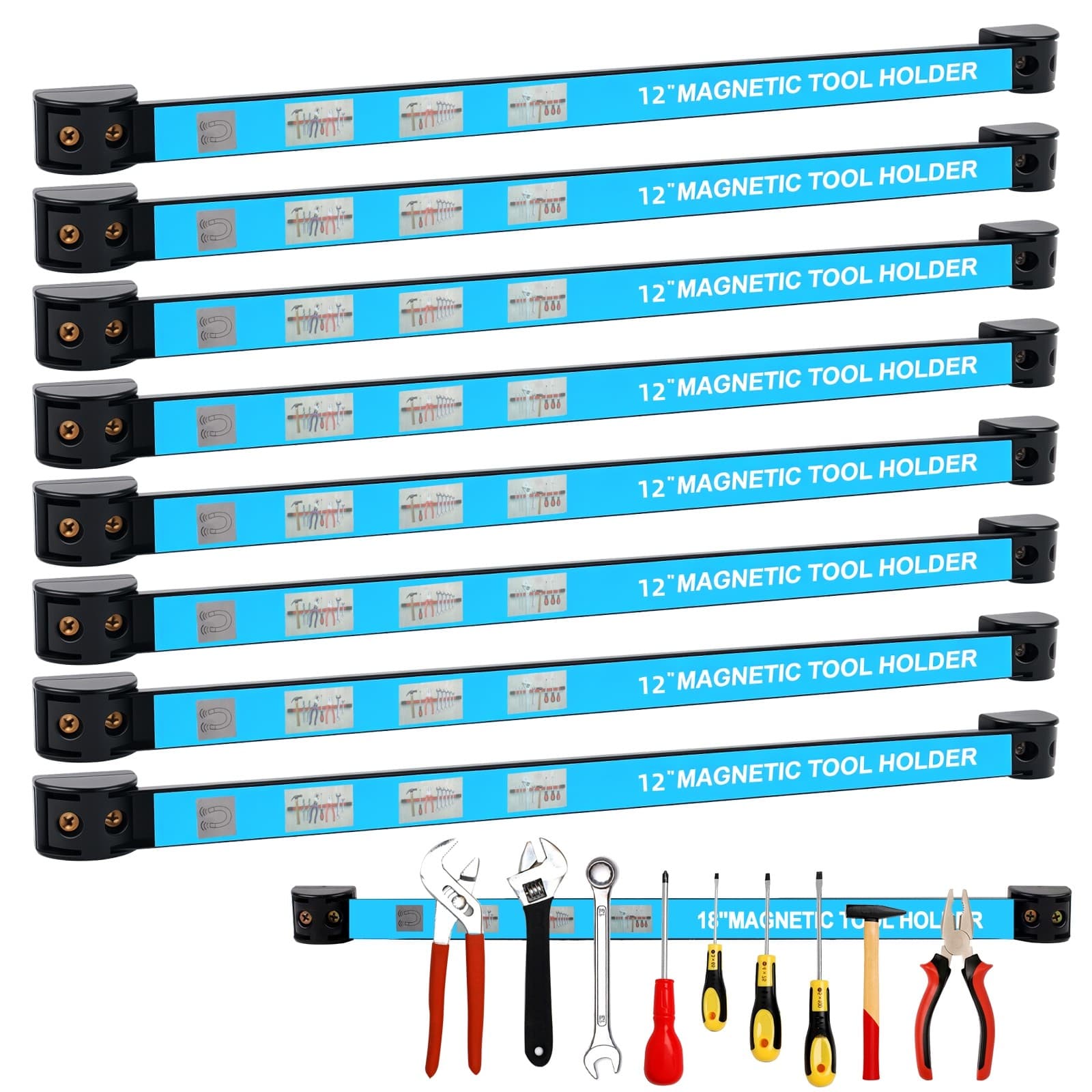 8Packs 12" Magnetic Tool Holder Strip Metal Magnet Tool Organizer Bar for Garage