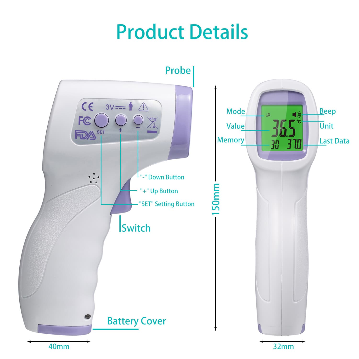 Set of 2 - Gag Gift Adjustable Temperature Forehead Thermometer for Faking Fever 4