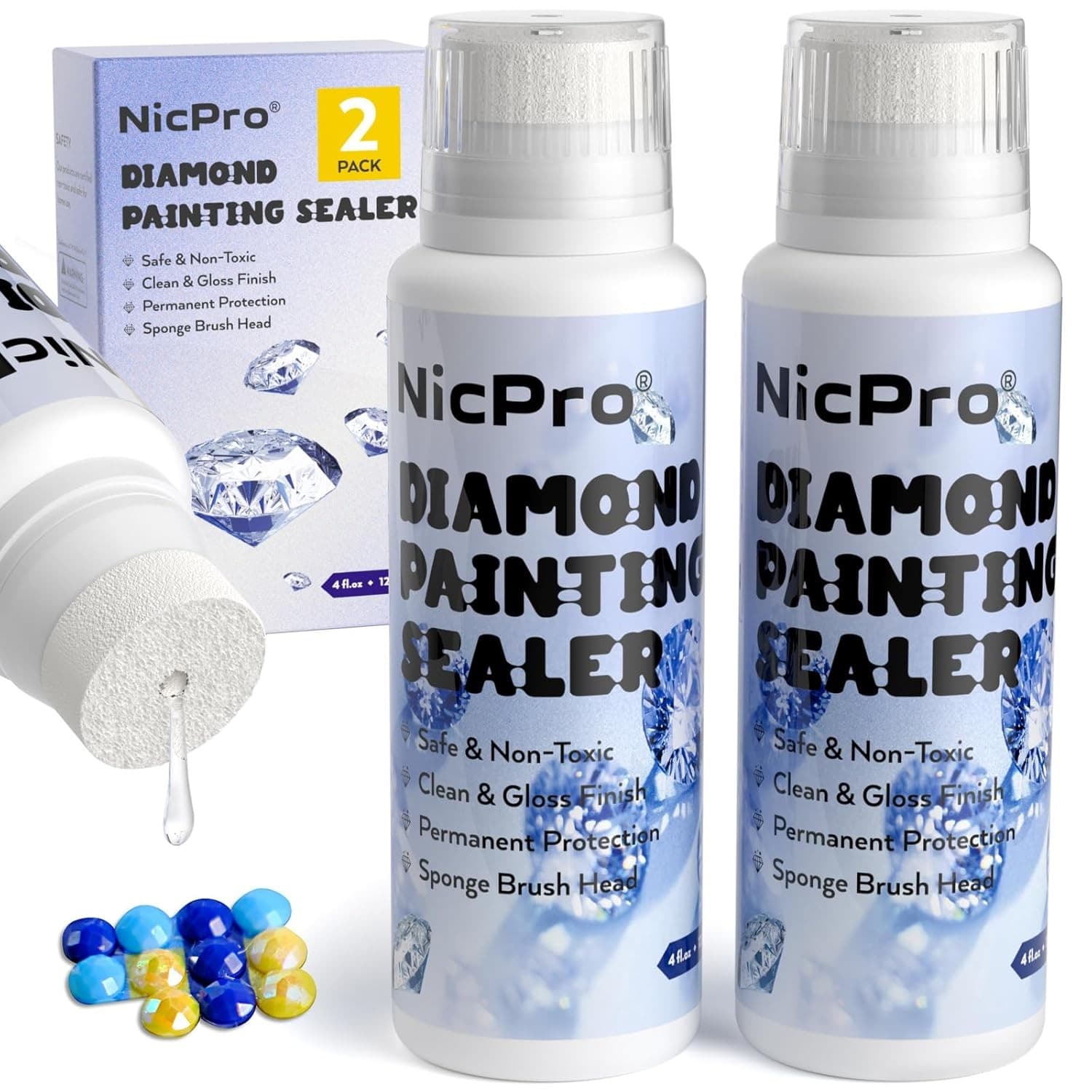 Nicpro 2 Pack Diamond Painting Sealer 240ML with Sponge Head, 240ML, Clear 