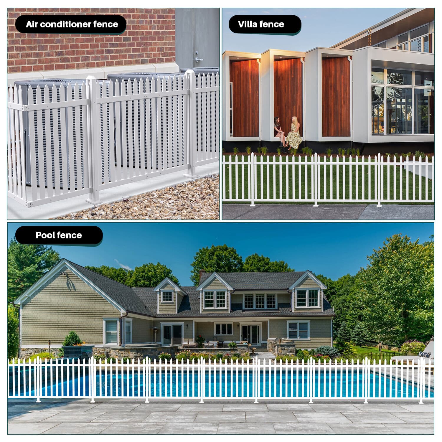 Vinyl Picket Fence PVC Panel White 84''Wx30''H Yard Garden Straight 20 Pickets N 2