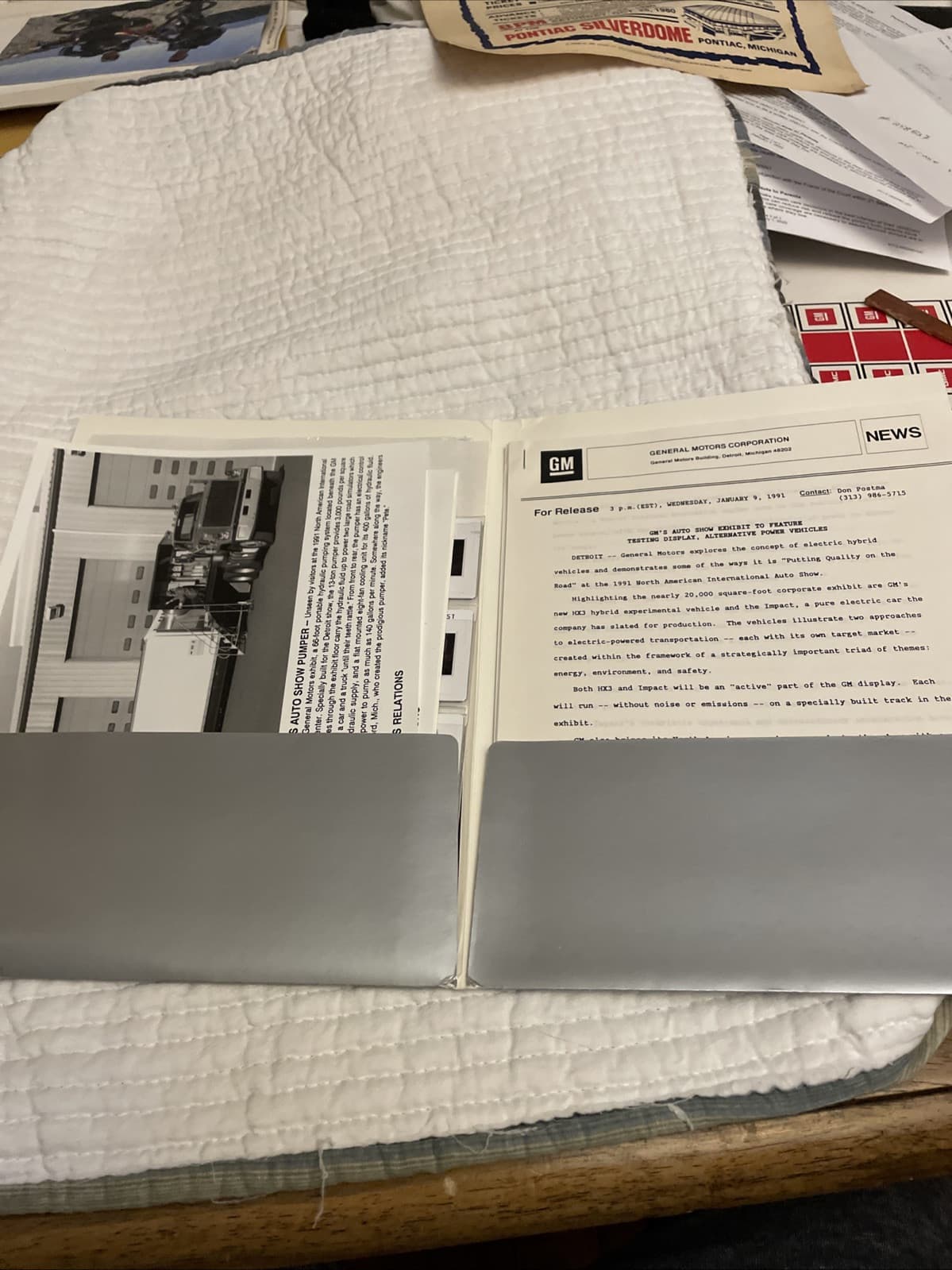 Rare NOS 1991 GM Auto Show Press Kit.  Impact EV1 + HX3 Hybrid Concept Car LOOK! 3