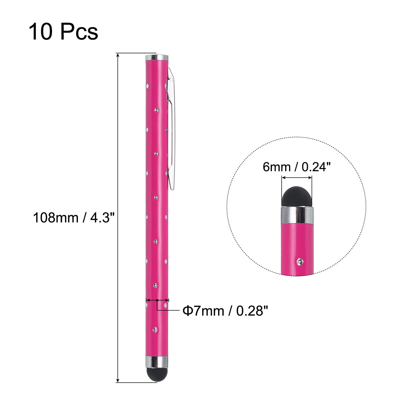 10pcs Glitter Stylus Pens for Touch Screens Metal Capacitive Pen, Rose Red 2