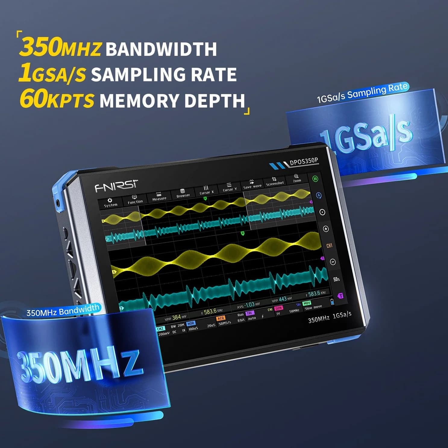 FNIRSI DPOS350P Oscilloscope Signal Generator Spectrum Analyzer Frequency Tester 4