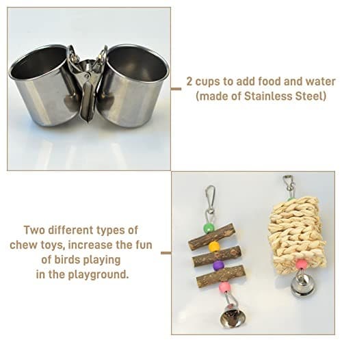 Natural Wood Bird Toys Playground, Bird Cage Accessories, Bird Perches, with  5