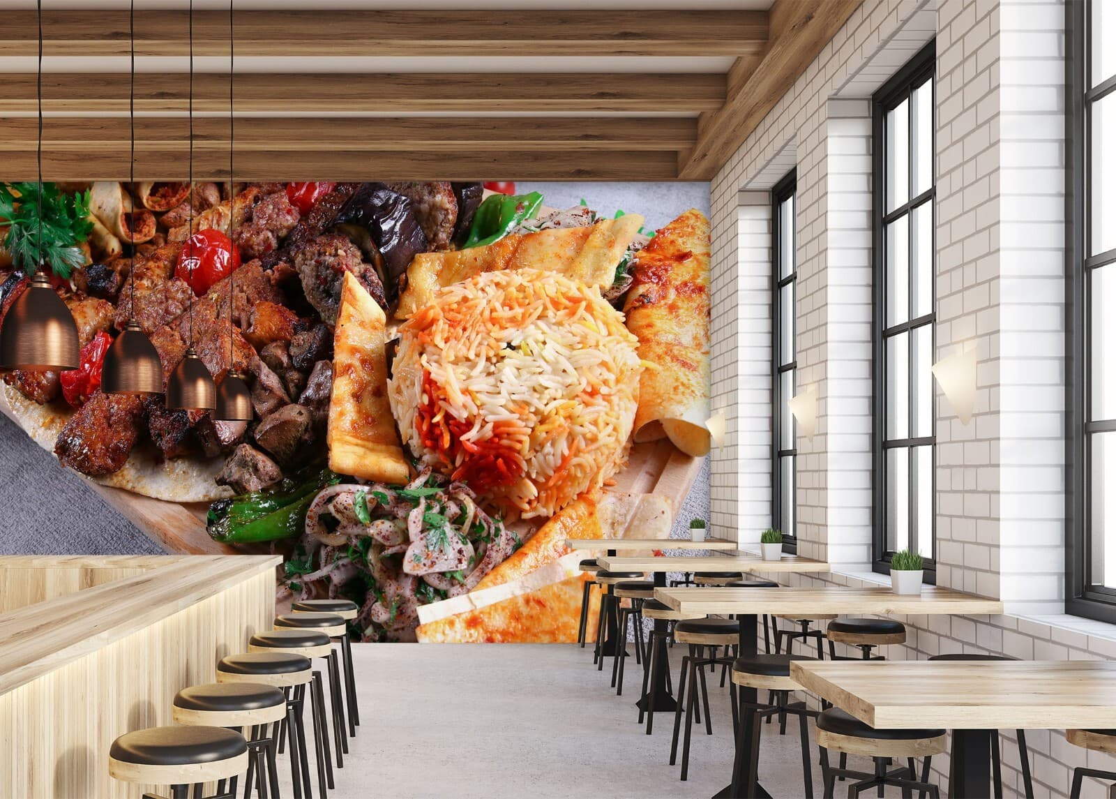 3D Grill Kebab Shop BBQ K083 Wallpaper Wall Mural Self-adhesive Commercial Panda 2