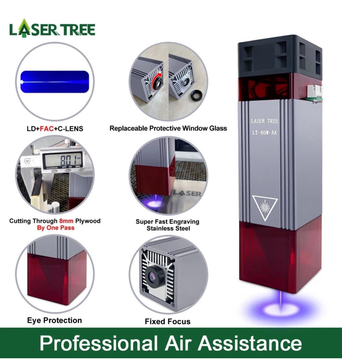 450nm 80W Laser Module Head for Laser Machine DIY engraving wood tools 6