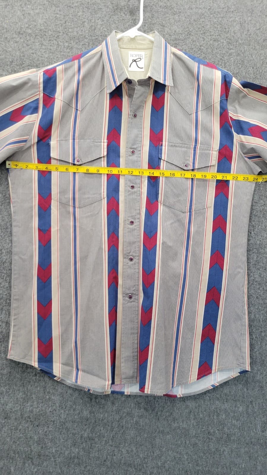 Roper Mens Large 16 1/2 x 35 Long Sleeve Pearl Snap Western Shirt Striped Blue 2