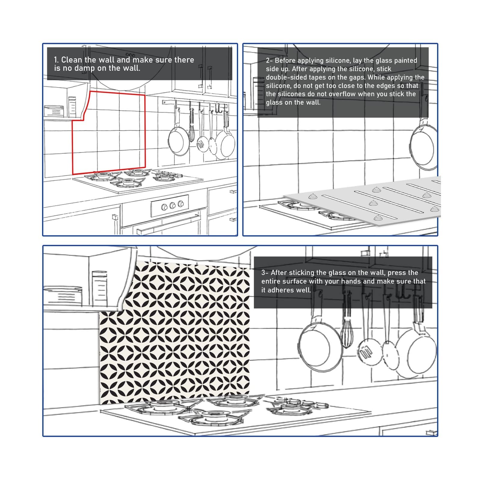 Tempered Glass Kitchen Backsplash, Stove Back Top Cover, Glass Splashback, Cu... 6