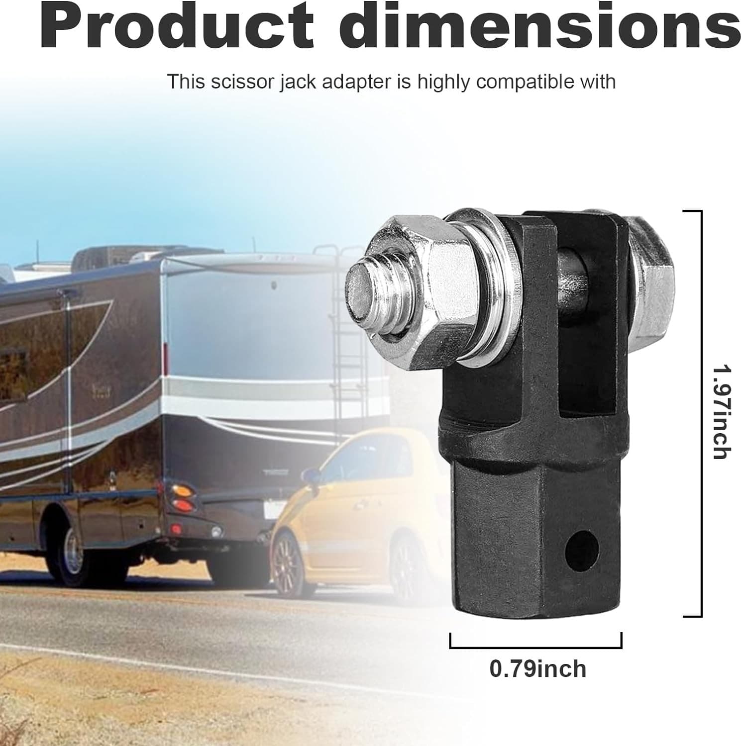 Scissor Jack Adapter, Drill Adapter for 1/2 Inch Black & Silver  2