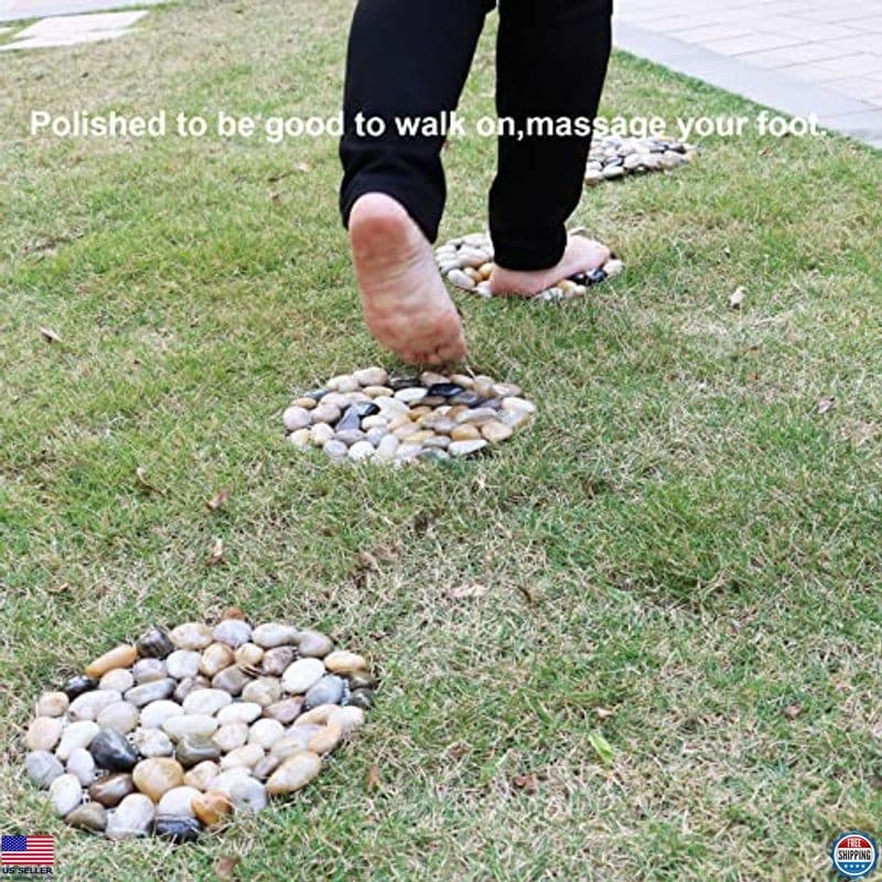 Natural Pebble Stepping Stones - 9" Round Massage Stones, Set of 6 Acupressure 6