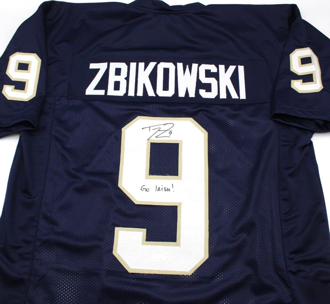 Tom Zbikowski Signed Custom Blue Notre Dame Football Jersey w/JSA COA Witness