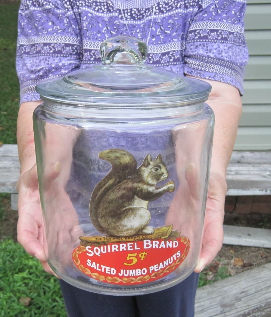 Squirrel Brand 5 Cent Salted Jumbo Peanuts Glass Advertising Counter Top Jar 4