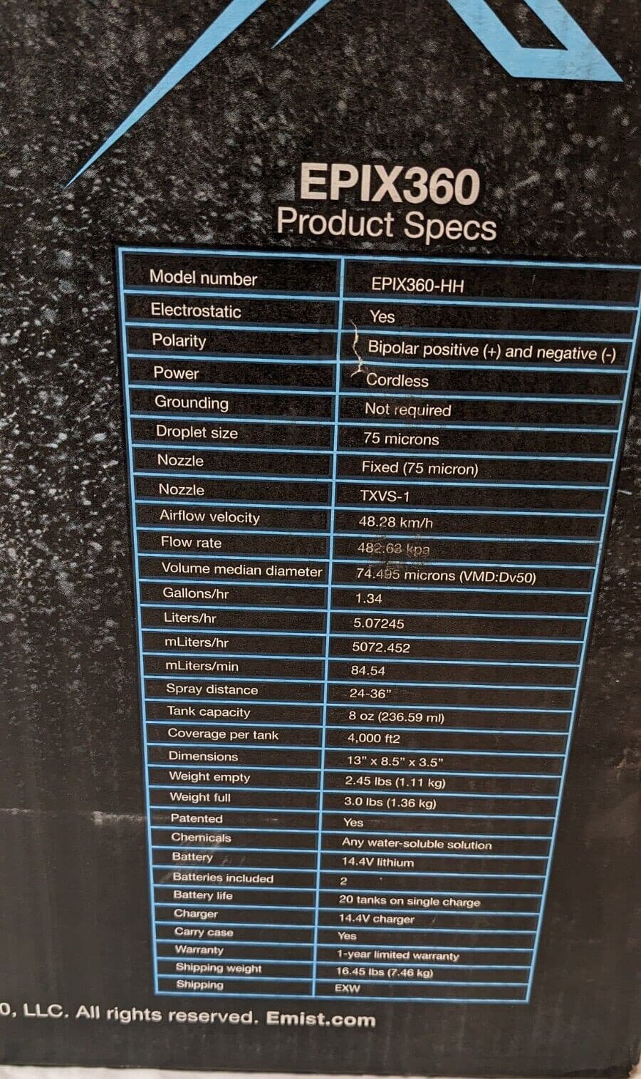 EMist Electrostatic Disinfectant Sprayer w/Case Batteries & Charger EPIX360 6