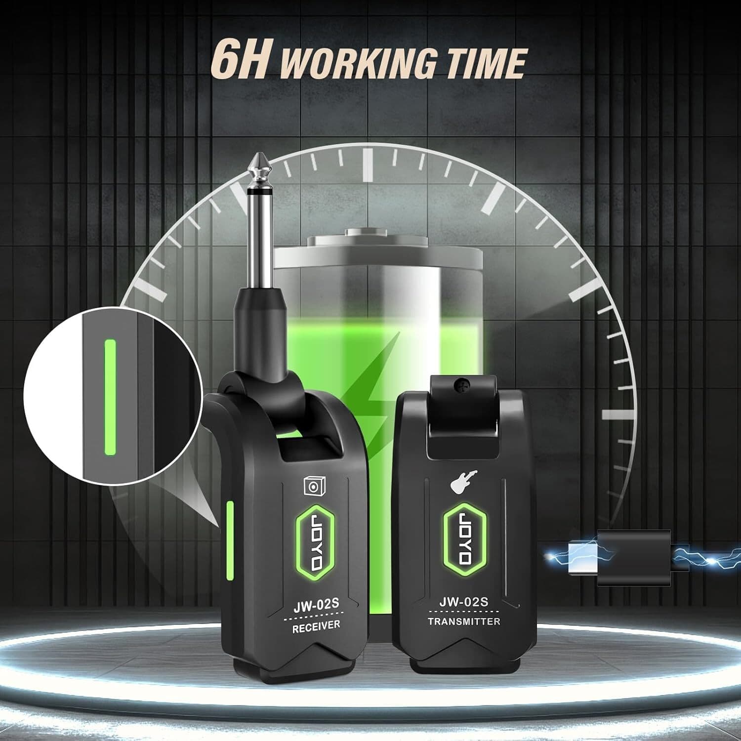 JOYO 5.8GHz Wireless Guitar System Transmitter Receiver 4 Channels Rechargeable 5