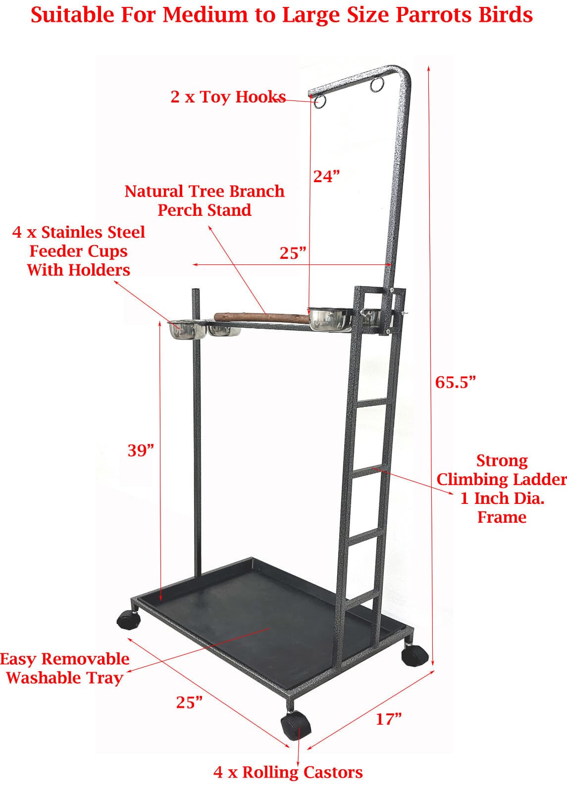 65.5" X-Large Parrot Bird Wood Perch Play Gym Ground Climbing Ladder Toy Stand 2