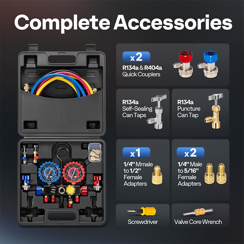 AC Manifold Gauge Set 4 Way For R134a R410a R22 R32 Refrigerat with 5ft Hoses 3