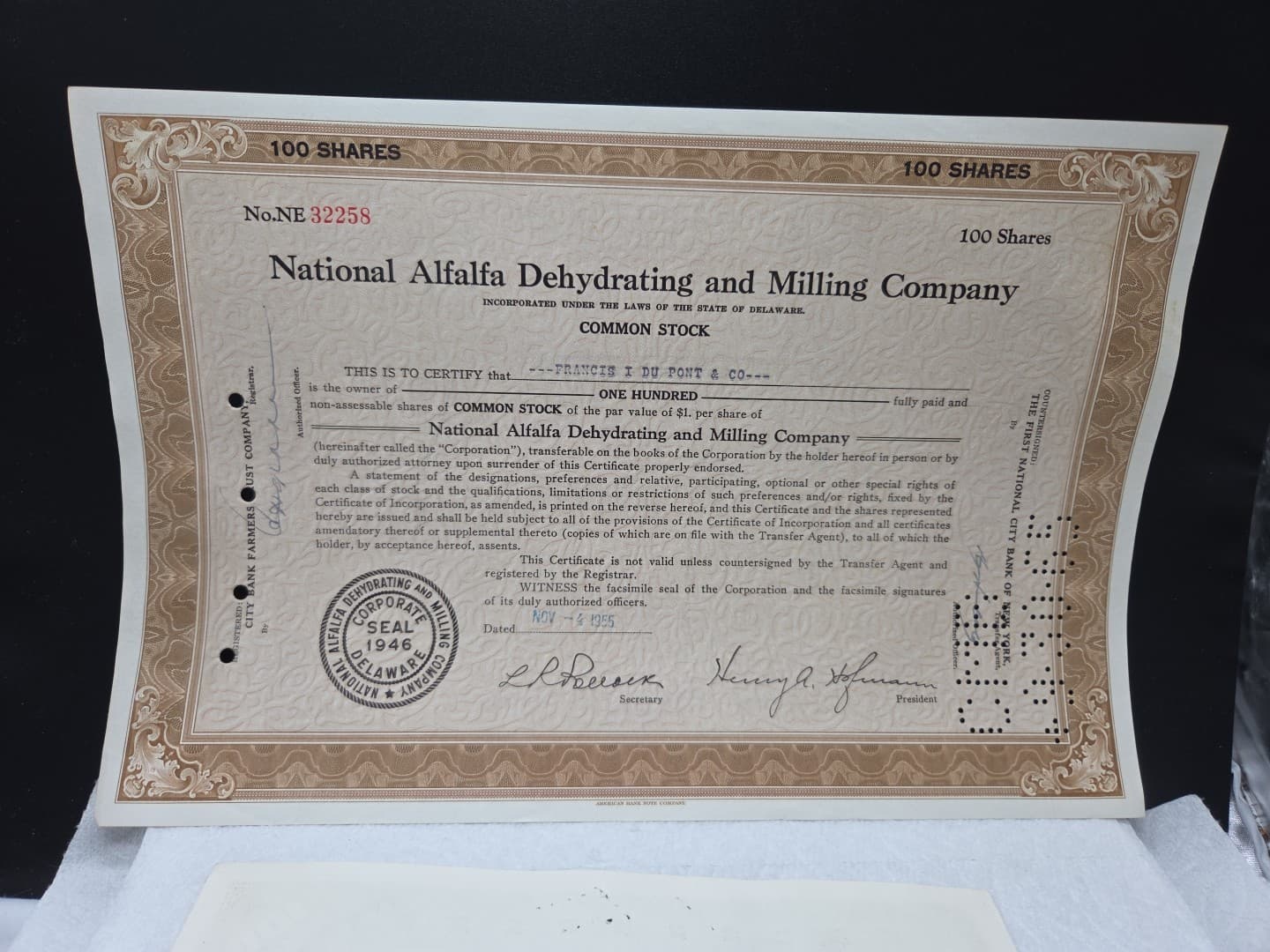 National Alfalfa Dehydrating And Milling Co. 2 Stock Certificates  Shares 5